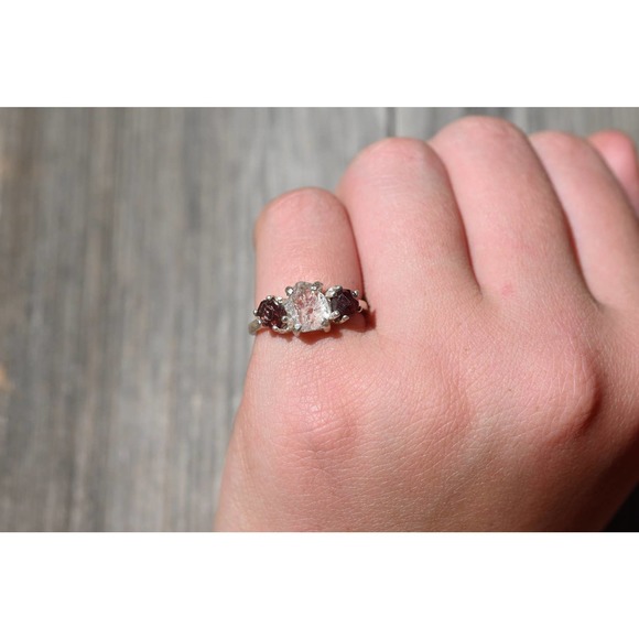 Boho Ring Raw Garnet Diamond Engagement Rough Diamond Wedding Band